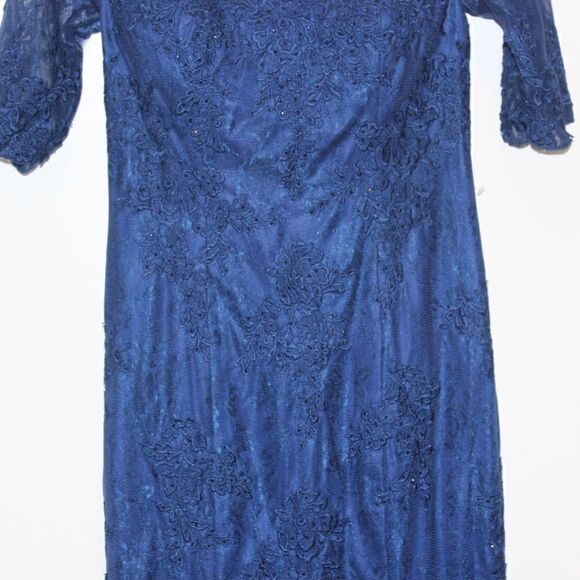 NWT La Femme Beaded V-Neck Lace Gown blue Maxi Dress Women Size 8 $639 - Picture 9 of 15